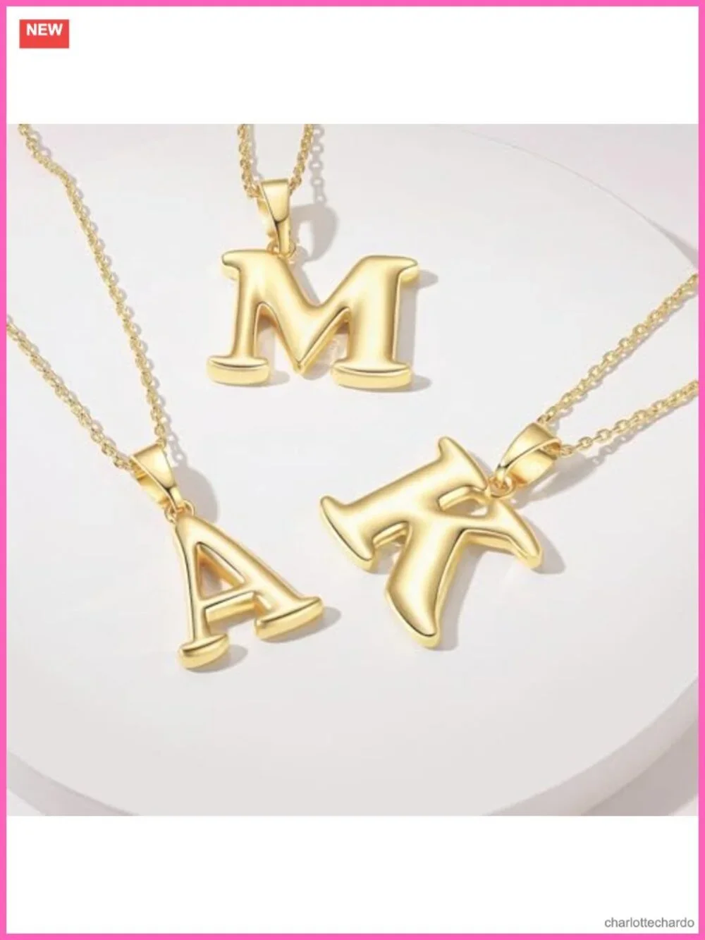 Gold Plated Bubble Letter Initial Necklace Pendant for Women Mom Gift
